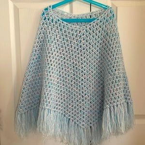 Ice blue handmade crochet poncho
